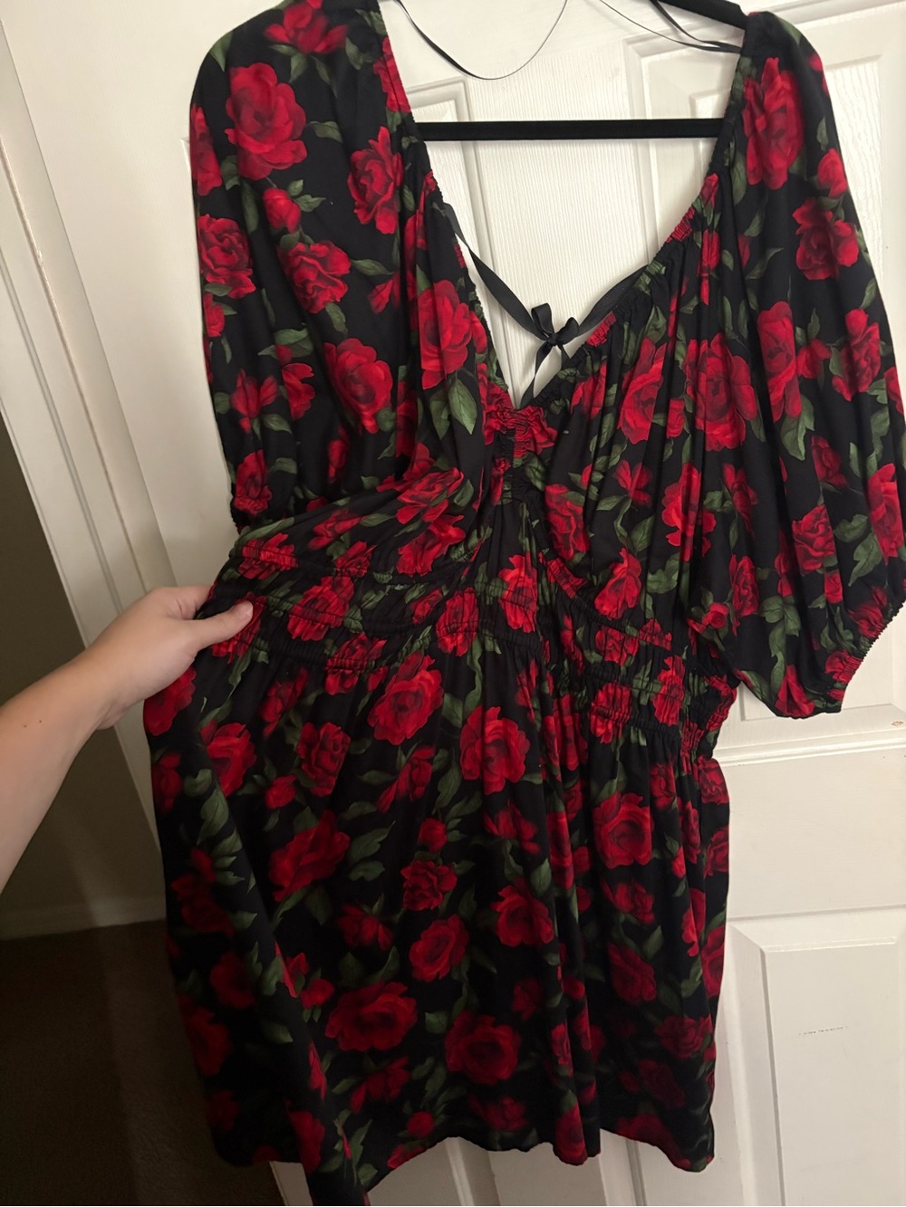 Old Navy Black Mini Dress with Red Rose Print